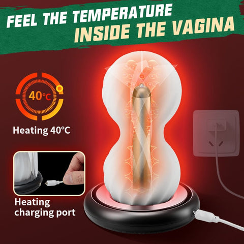 Heating & Vibrating Manual Masturbator 3D Textured Vagina Anal Beads