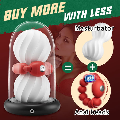 Heating & Vibrating Manual Masturbator 3D Textured Vagina Anal Beads