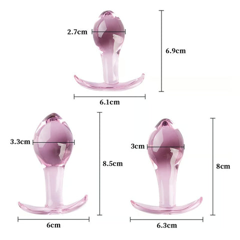 Pink Glass Anal Plug Back Court Bead 3PCS