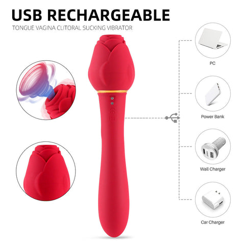 Handle Rose Vibration Liquid Silicone Massage Stick