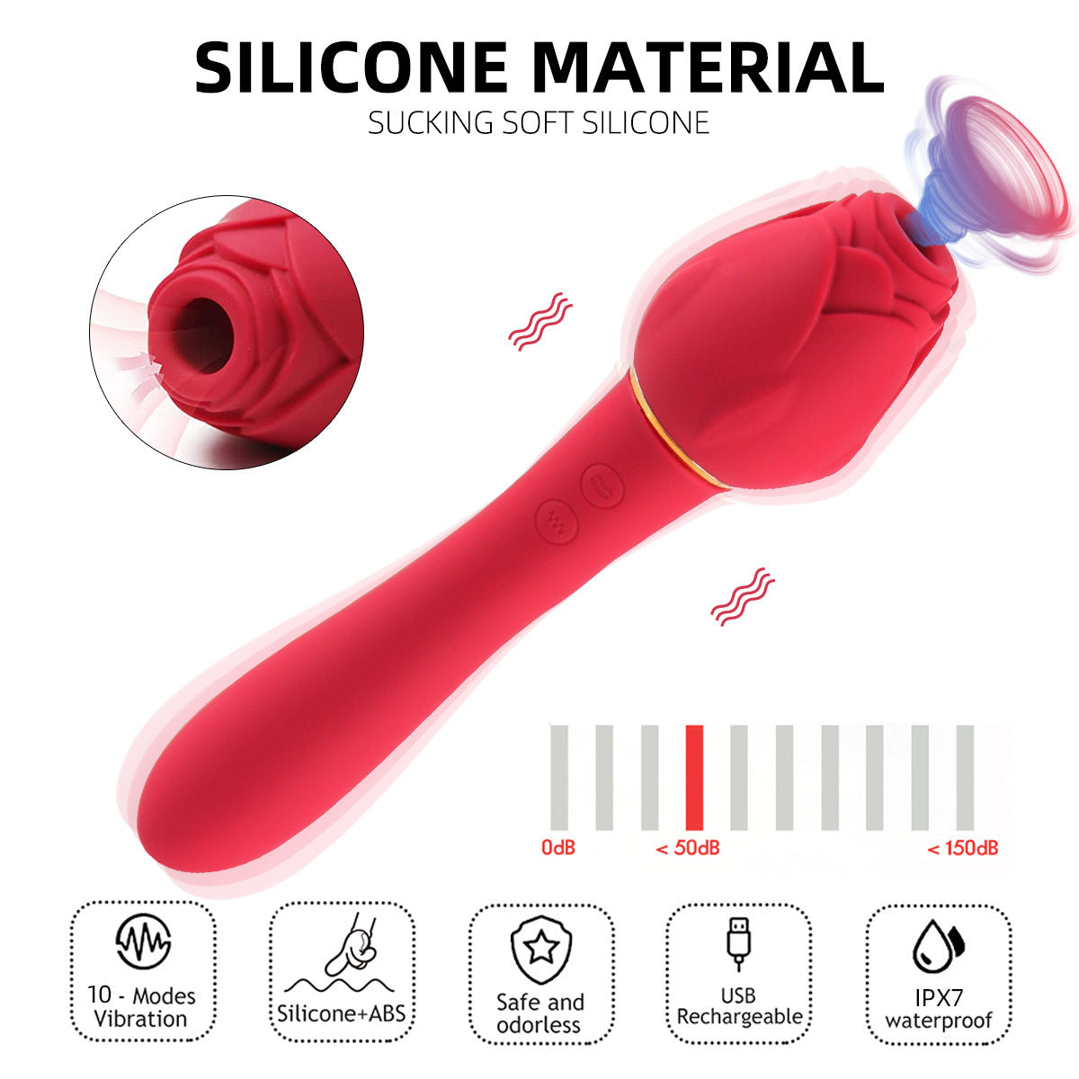 Handle Rose Vibration Liquid Silicone Massage Stick