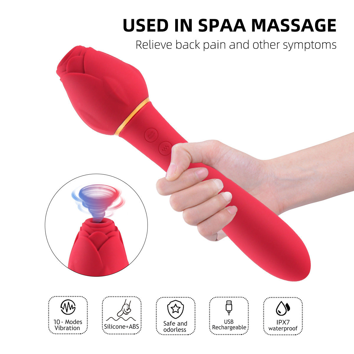 Handle Rose Vibration Liquid Silicone Massage Stick